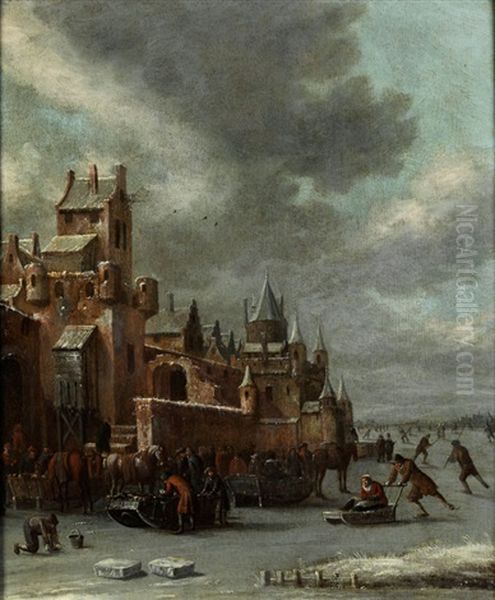 Eisvergnugen Vor Einer Stadtmauer Oil Painting by Thomas Heeremans