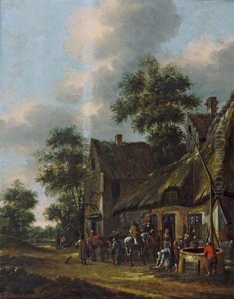 Dorfstrasse Mit Reitern Vor Einem Wirtshaus Oil Painting by Thomas Heeremans