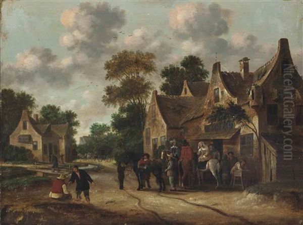 A Hunting Party Before An Inn Oil Painting by Thomas Heeremans