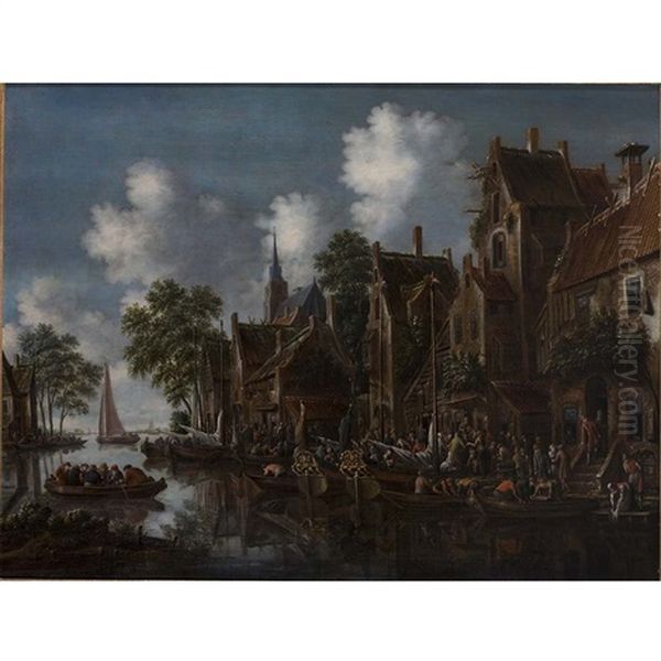 Navires Hollandais Accostant Oil Painting by Thomas Heeremans