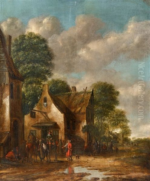 Figures Resting By A Tavern Oil Painting by Thomas Heeremans