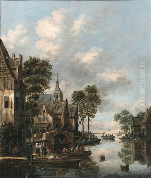 River Landscape With Men Playing 