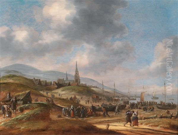 Ansicht Des Strandes Bei Scheveling Oil Painting by Thomas Heeremans