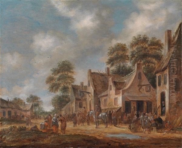 Dorfstrase Mit Bauern Vor Dem Wirtshaus Oil Painting by Thomas Heeremans