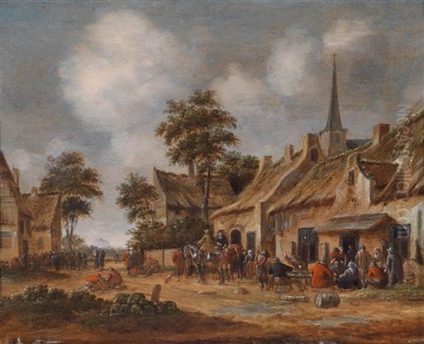 Dorfstrase Mit Feiernden Bauern Oil Painting by Thomas Heeremans