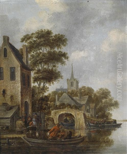 Flusslandschaft Mit Einem Fahrboot Oil Painting by Thomas Heeremans