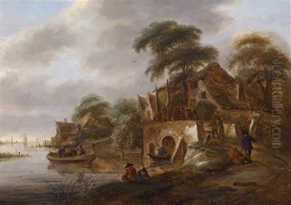 Flusslandschaft Mit Anglern Oil Painting by Thomas Heeremans