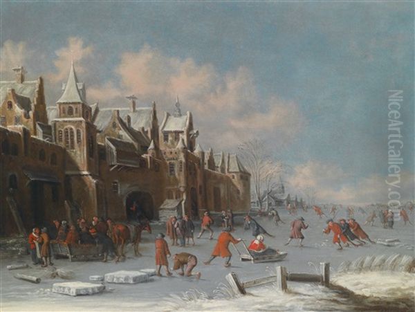 Eisvergnugen Vor Den Toren Einer Hollandischen Stadt Oil Painting by Thomas Heeremans