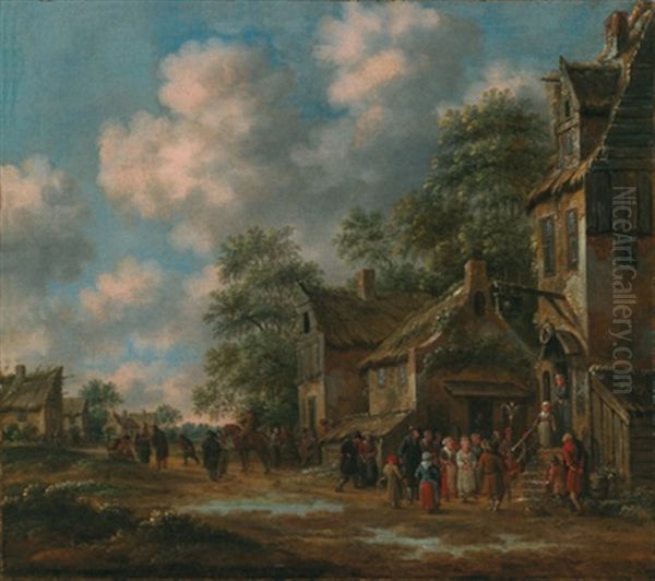 Dorfbewohner Sammeln Sich Vor Einem Wirtshaus Oil Painting by Thomas Heeremans