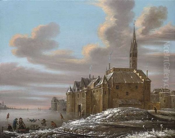 Eisvergnugen Vor Einer Stadtmauer Oil Painting by Thomas Heeremans