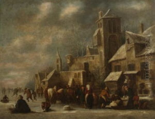 Winterliche Dorfansicht Mit Figurenstaffage Oil Painting by Thomas Heeremans