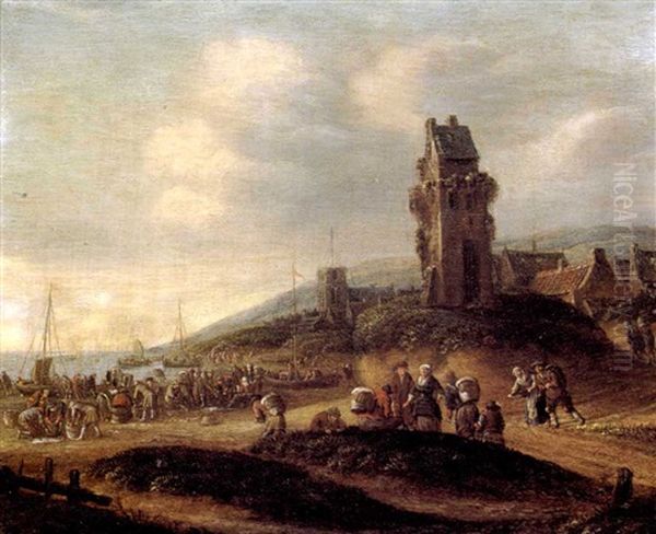 Vue De La Plage De Scheveningen Oil Painting by Thomas Heeremans