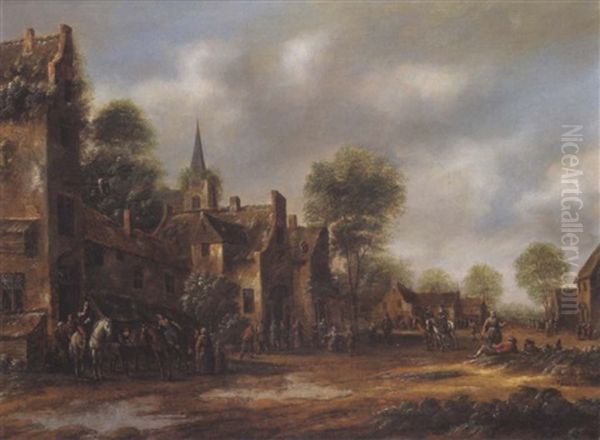 Feierabend In Einem Hollandischen Dorf Oil Painting by Thomas Heeremans