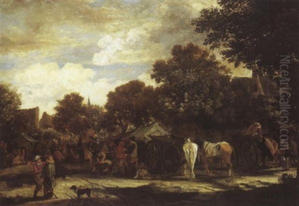 Scene De Village Oil Painting by Thomas Heeremans