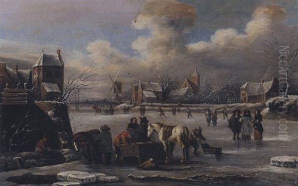 A Winter Landscape Oil Painting by Thomas Heeremans