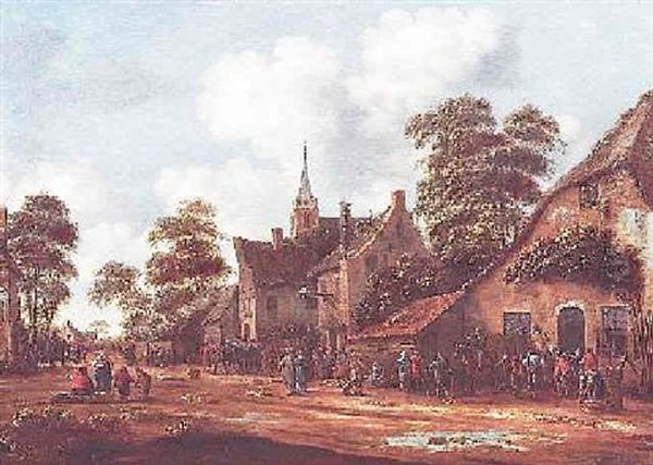 Landvolk Auf Der Strase Eines Hollandischen Dorfes Oil Painting by Thomas Heeremans