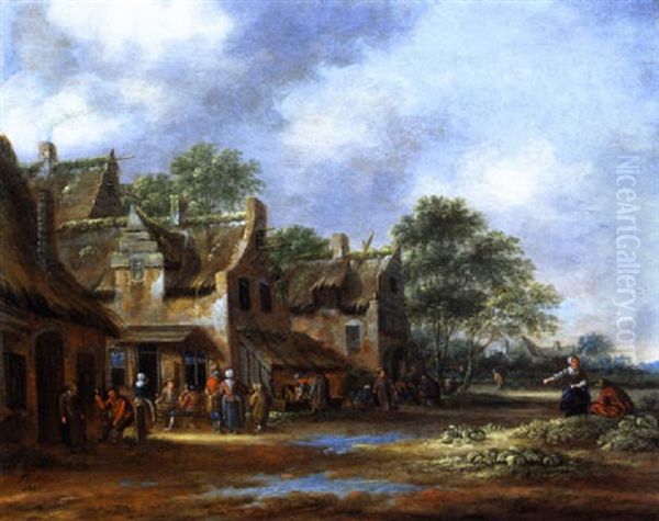 Feiernde Bauern In Einem Dorf Oil Painting by Thomas Heeremans