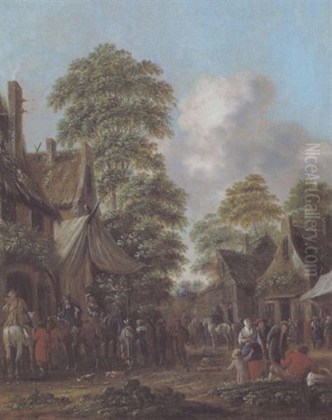 Rastende Reiter In Einem Dorf Oil Painting by Thomas Heeremans