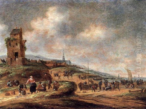 Fischmarkt An Der Kuste Von Egmont(?) Oil Painting by Thomas Heeremans