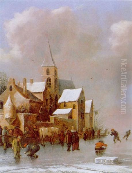 Eisvergnugen Vor Einem Dorf Oil Painting by Thomas Heeremans