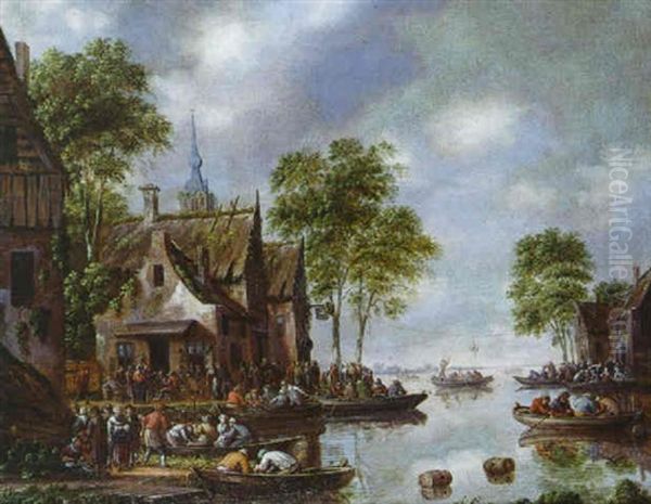 Rejouissances Villageoises Pres D'un Estuaire Oil Painting by Thomas Heeremans