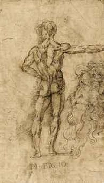 A Standing Male Nude, Seen From Behind, And A Profile Of A Man Oil Painting by Baccio Bandinelli