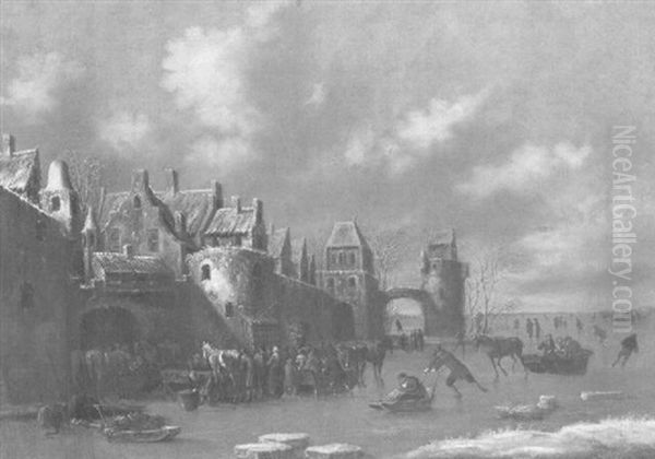 Eisvergnugen Vor Der Stadtmauer Oil Painting by Thomas Heeremans