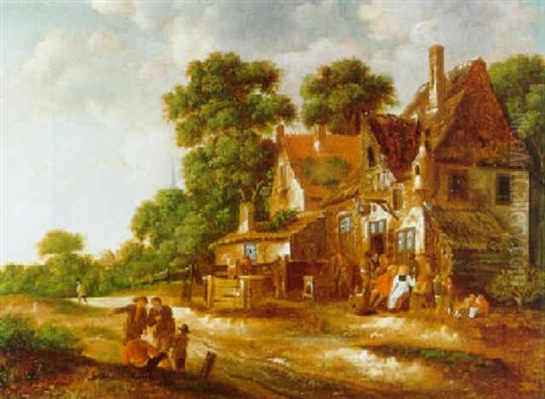 Feiernde Bauern Vor Einem Wirtshaus Oil Painting by Thomas Heeremans