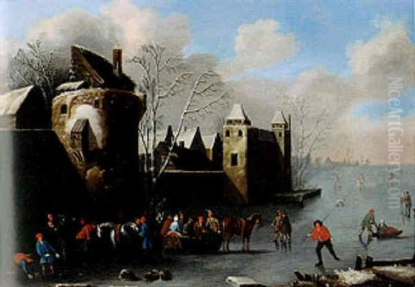 Scene De Patineurs Oil Painting by Thomas Heeremans