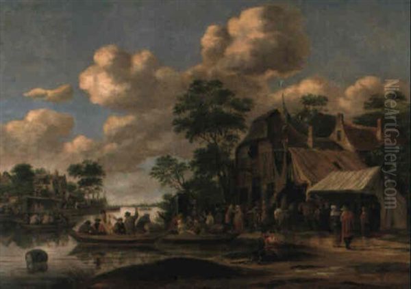 Bauernschenke Am Flusufer Oil Painting by Thomas Heeremans