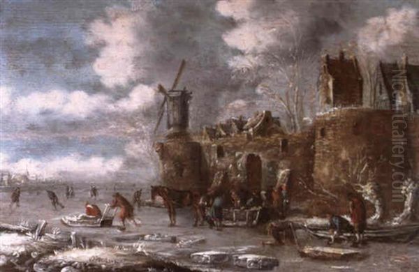 Eisvergn_gen Vor Den Mauern Einer Stadt Oil Painting by Thomas Heeremans