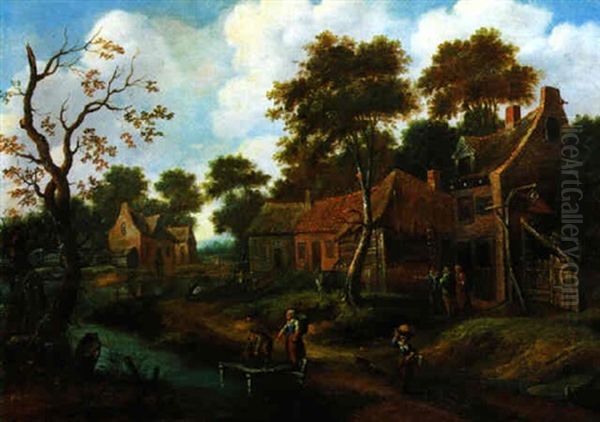 Dorf An Einem Fluss Oil Painting by Thomas Heeremans