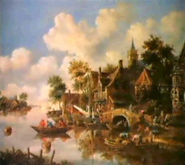 Dorf An Einem Fluss Oil Painting by Thomas Heeremans