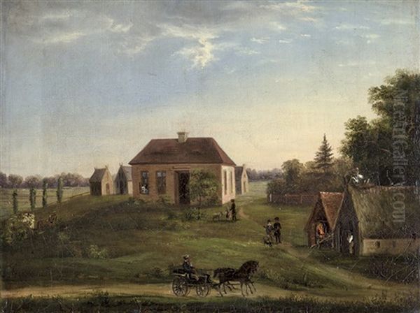 Das Rittergut Barchnau Bei Stargard Im Vordergrund Wilhelm Theodor V Schulenburg Im Zweispanner; Ansicht Des Dessauer Palais, In Dem Friedrich Wilhelm Viii (2 Works) Oil Painting by Minna (Henriette Wilhelmine) Heeren