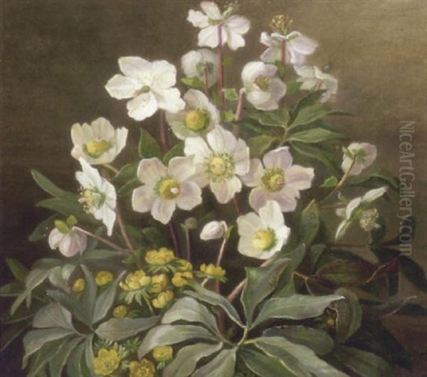 Opstilling Med Blomster Oil Painting by Anna Cathrine Heerfordt