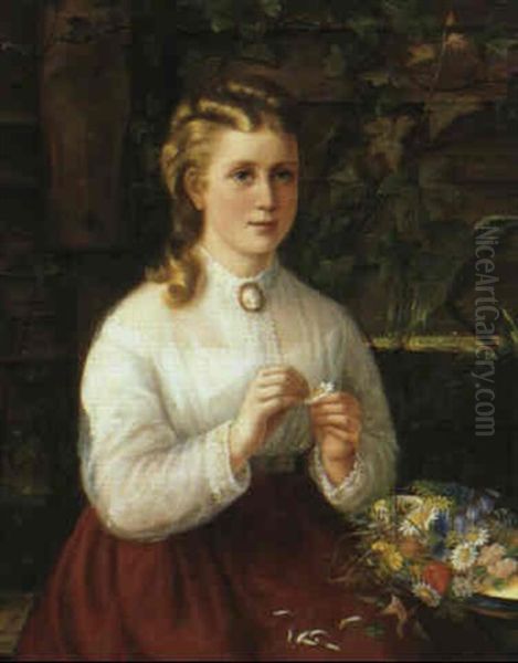 Portraet Af Pige Med Blomster Oil Painting by Ida Marie Margrethe Heerfordt