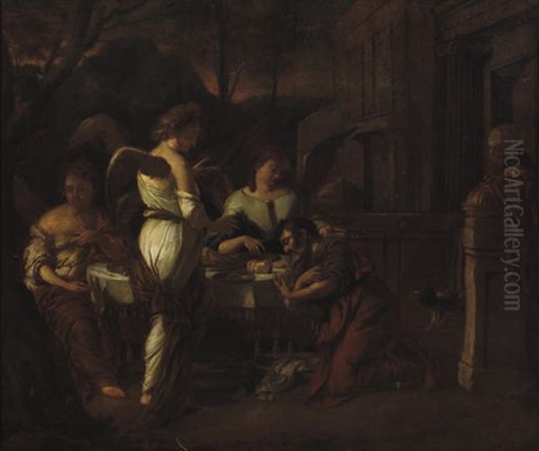 Abraham Entertaining The Three Angels Oil Painting by Hendrik Heerschop