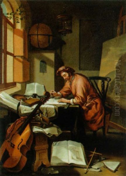 Der Gelehrte In Seinem Studierzimmer Oil Painting by Hendrik Heerschop