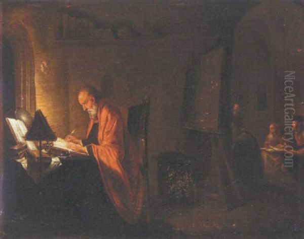 A Scholar In His Study Oil Painting by Hendrik Heerschop