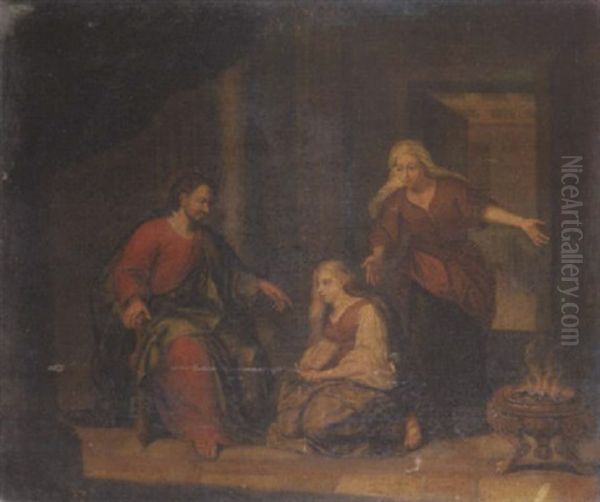 Christ In A House Of Martha And Mary Oil Painting by Hendrik Heerschop