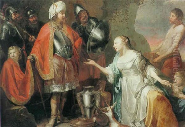 Abigail Offering Food And Drink To David Oil Painting by Hendrik Heerschop