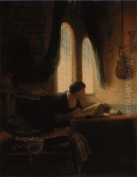 A Scholar In His Study Oil Painting by Hendrik Heerschop