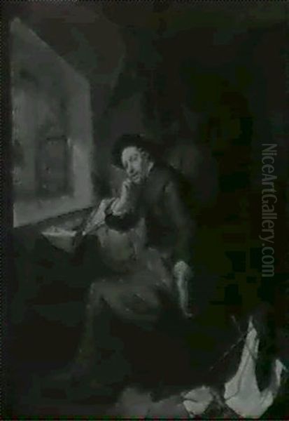 A Cartographer In An Interior Oil Painting by Hendrik Heerschop