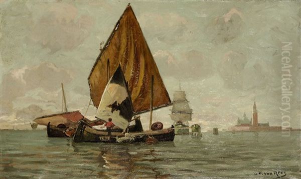 Fischerboote Vor Chioggia Oil Painting by Gustav Adolf Van Hees