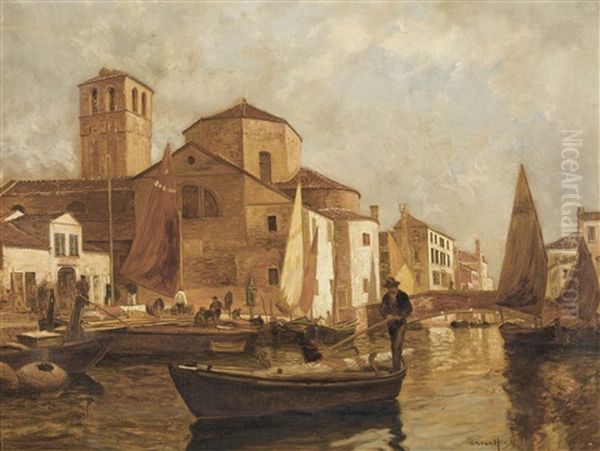 Kanalpartie Bei Venedig Oil Painting by Gustav Adolf Van Hees