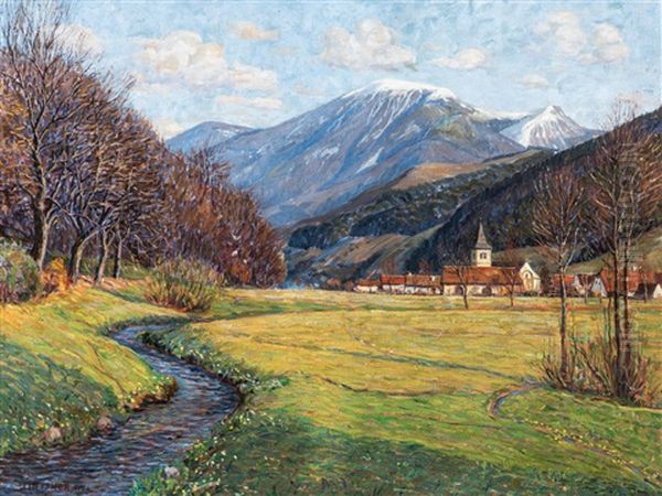 Blick Auf Grunern An Einem Fruhlingstag Mit Letztem Schnee Auf Dem Belchen by Julius Heffner