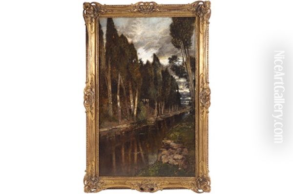 Wooded Riverscape Oil Painting by Karl Heffner