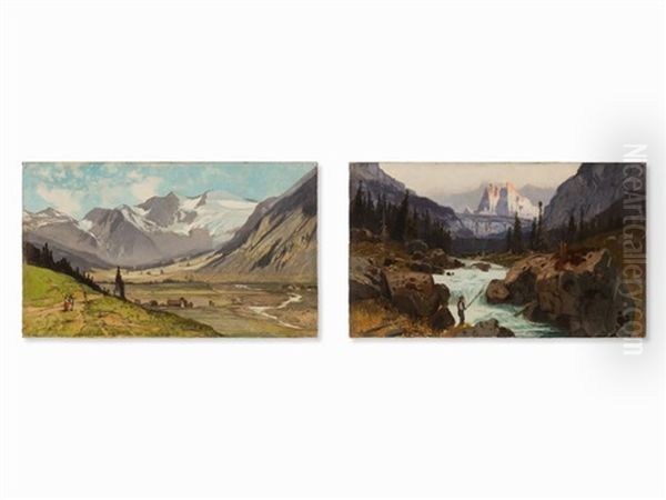 Pair Of Alpine Landscapes Oil Painting by Karl Heffner