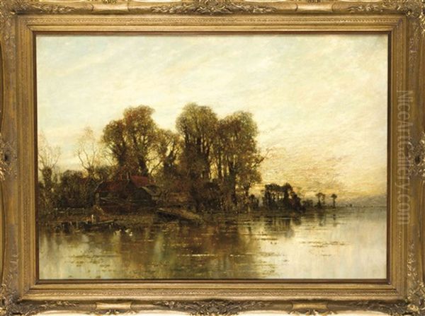 Flusslandschaft In Den Wroxham Broads Bei Norfolk Oil Painting by Karl Heffner