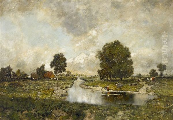 Norddeutsche Landschaft Mit Haus Und Staffage Oil Painting by Karl Heffner